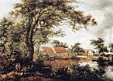 Meindert Hobbema Famous Paintings - Wooded Landscape with Water Mill
